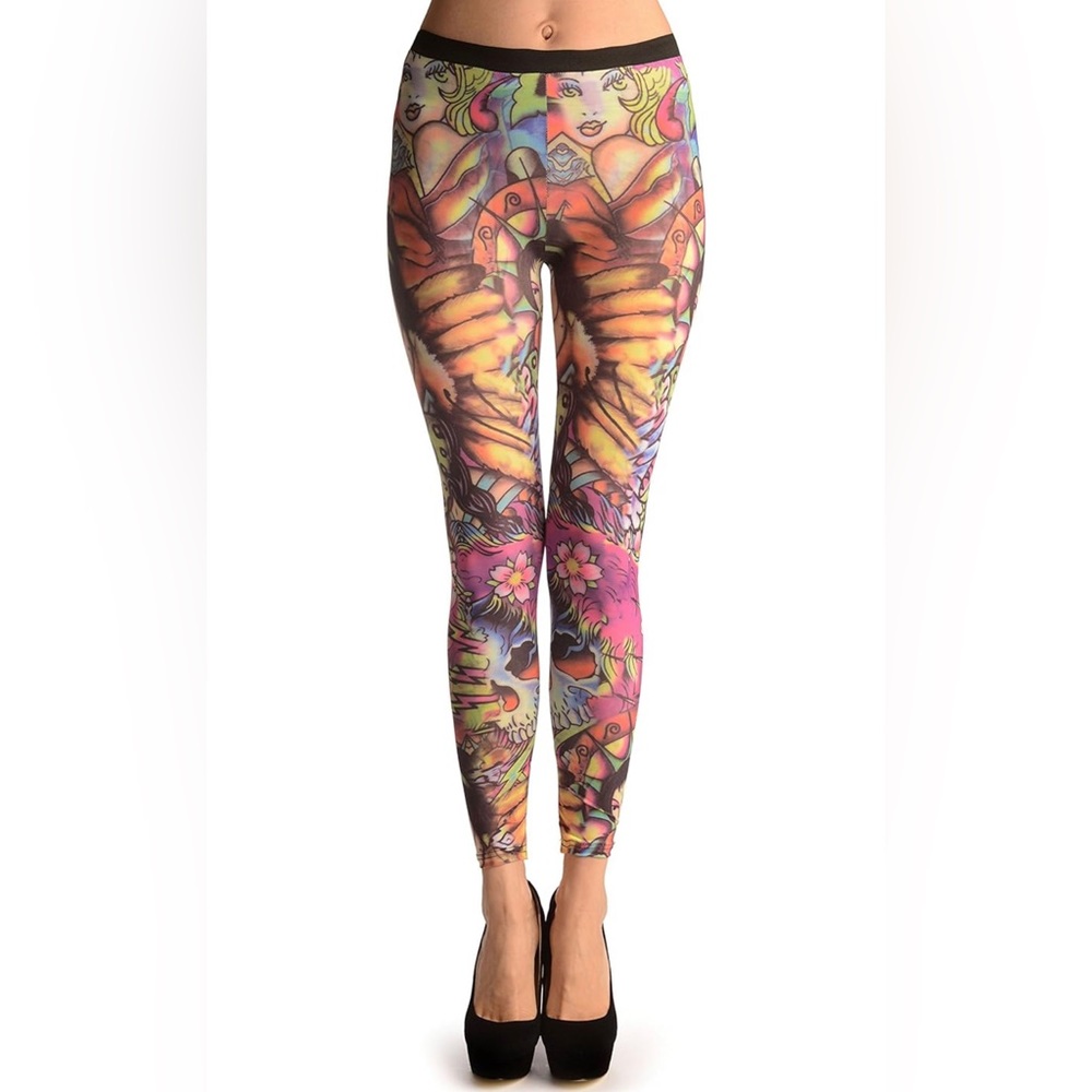 New, A Girl with Flowers Tattoo - Leggings Multicoloured One Size - Picture 1 of 5